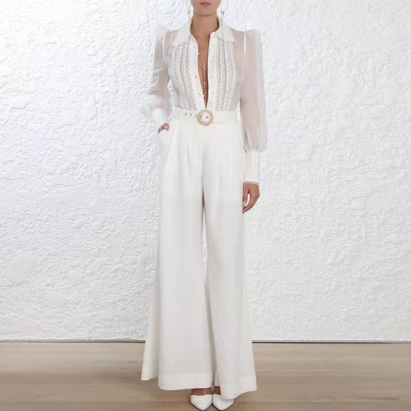 Compra Traje De 2 Piezas Para Mujer Camisa Palazzo Con Manga De Soplo Y  Fajas Cintura Alta Pantalones Largos Y Anchos Traje De Verano 2018 Mujer OL  Barato | Entrega Rápida Y