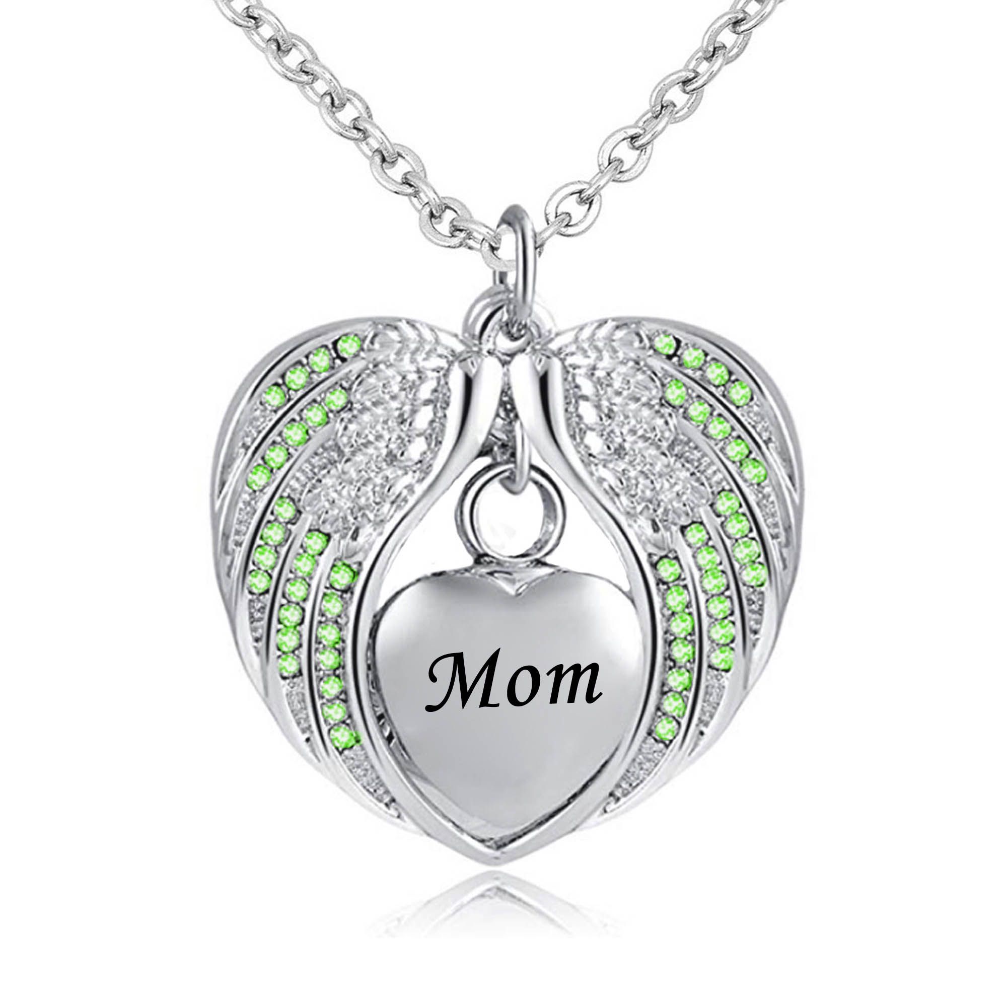 Stainless Steel Mom Angel Wing Urn Silver Heart Necklace Heart Keepsake
