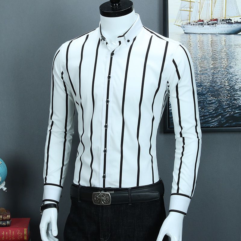 black and white striped formal shirt