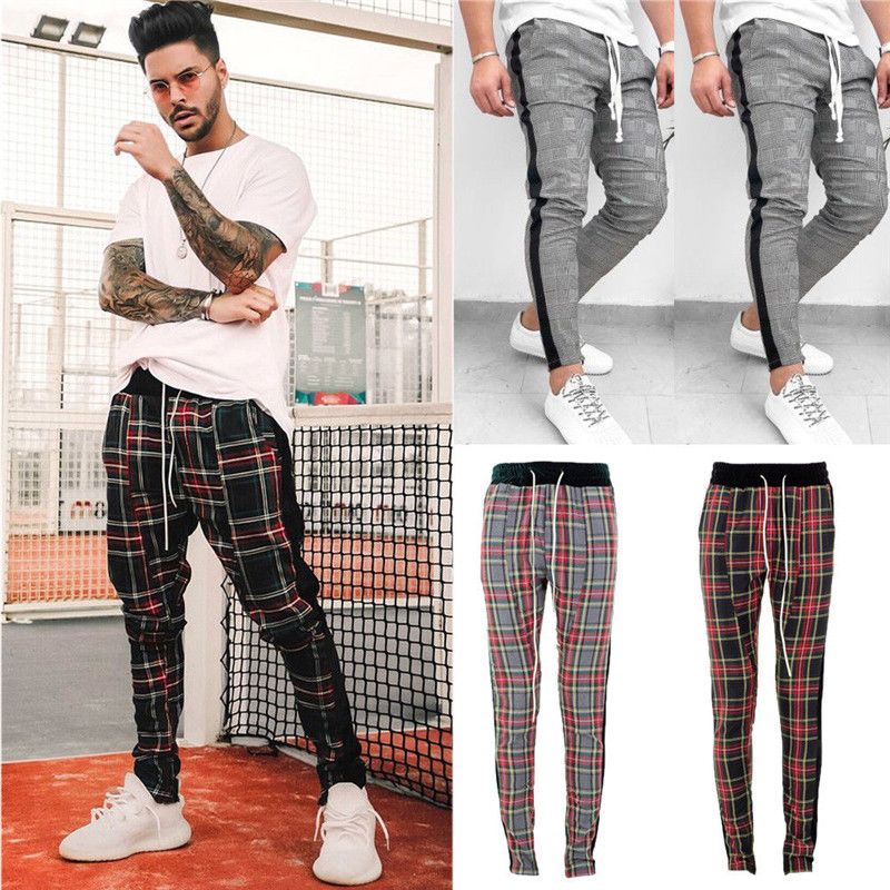Compra Pantalones A Cuadros Largos 2019 De Los Hombres De Cordones De Los  Pantalones De Los Deportes De Los Chándales De Abajo Pantalón De  Entrenamiento Ocasionales De Los Hombres Del Basculador De