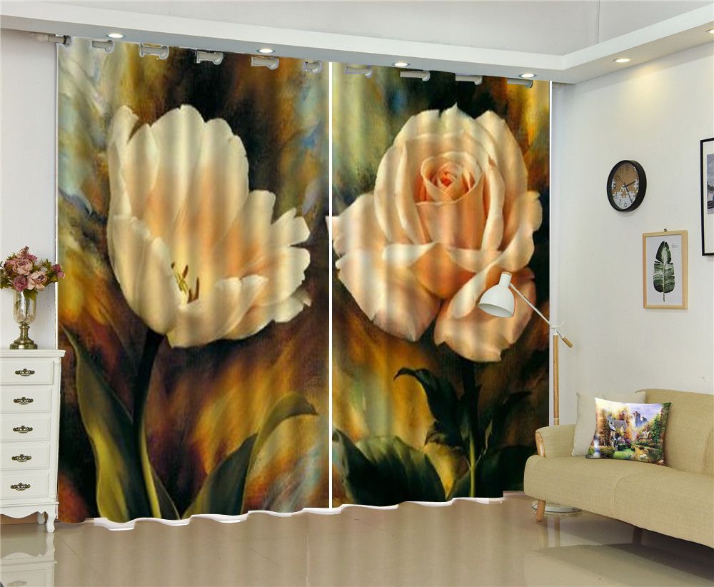 2019 Wholesale Oil Painting Curtain Two Delicate Rose Oil Painting