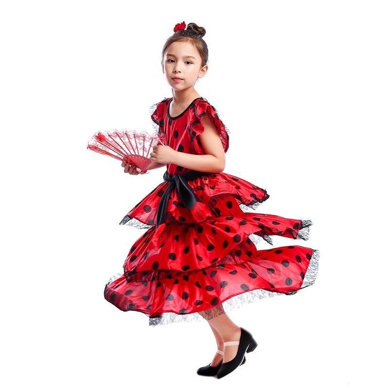 Espagnol Danse Senorita Flamenco Espagne Lolita Costume Noir Taille 10 Rouge 