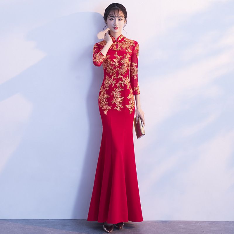 red satin oriental dress