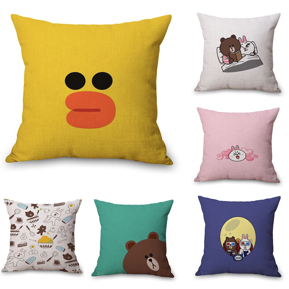 New Cotton Linen Printing brown bear shell Pillow Case Cushion Home Décor Cover