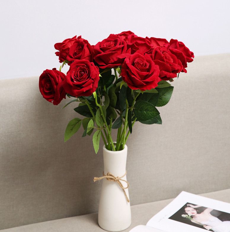 Single Flower Artificial Red Rose Heads Flower Wedding Bridal Silk