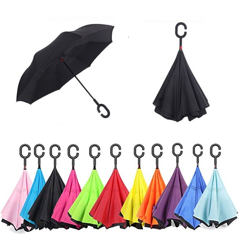 DELIBEST Paraguas invertido paraguas de coche paraguas recto. paraguas inverso tipo C de doble capa paraguas antihueso