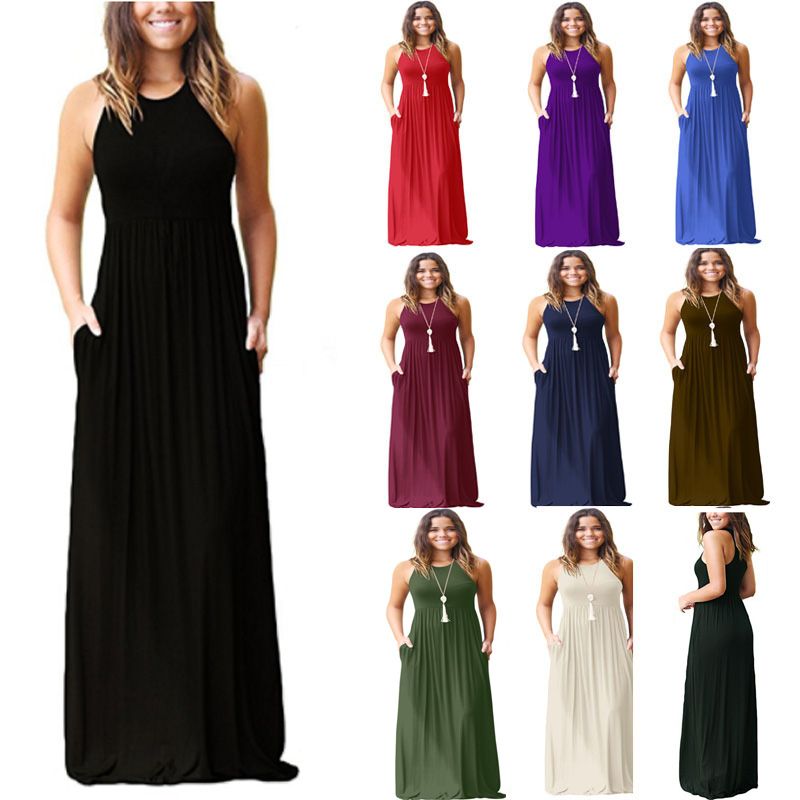 Compra Mujeres Sin Mangas Racerback Vestidos Largos Lisos Sueltos Vestidos  Largos Casuales Con Bolsillos Vestido De Playa Ropa Para El Hogar HH7 1144  Barato | Entrega Rápida Y Calidad | Es.Dhgate