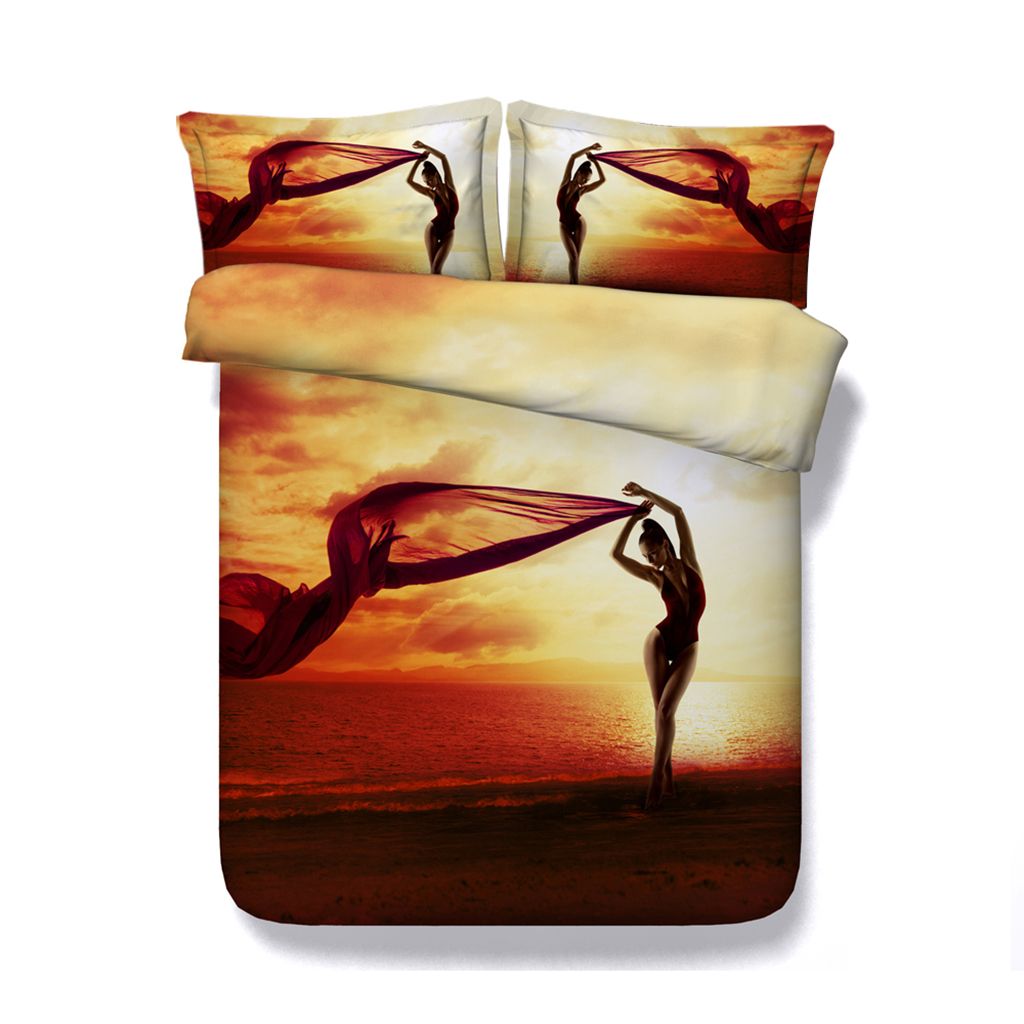 Beach Sunset Bedspread Fire Duvet Cover Set Ocean Red Bedspread