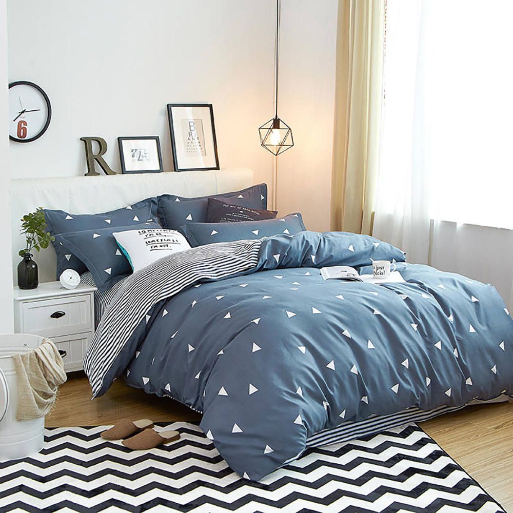 Geometric Bedding Set King Size Fashionable Simple Navy Duvet