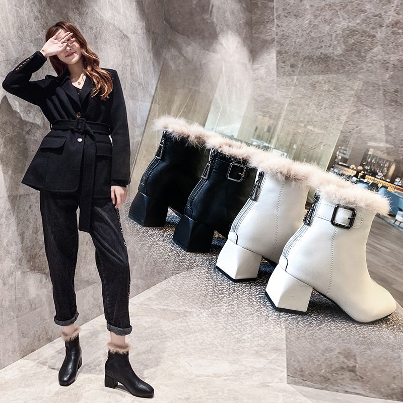 Women Boots High Heels Shoes Woman Winter Shoes Zipper Booties
