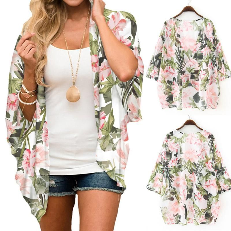 Blusas para mujer para mujer 2021 Verano Camisa para mujer Playa Vacaciones Flowy Kimono Cardigan