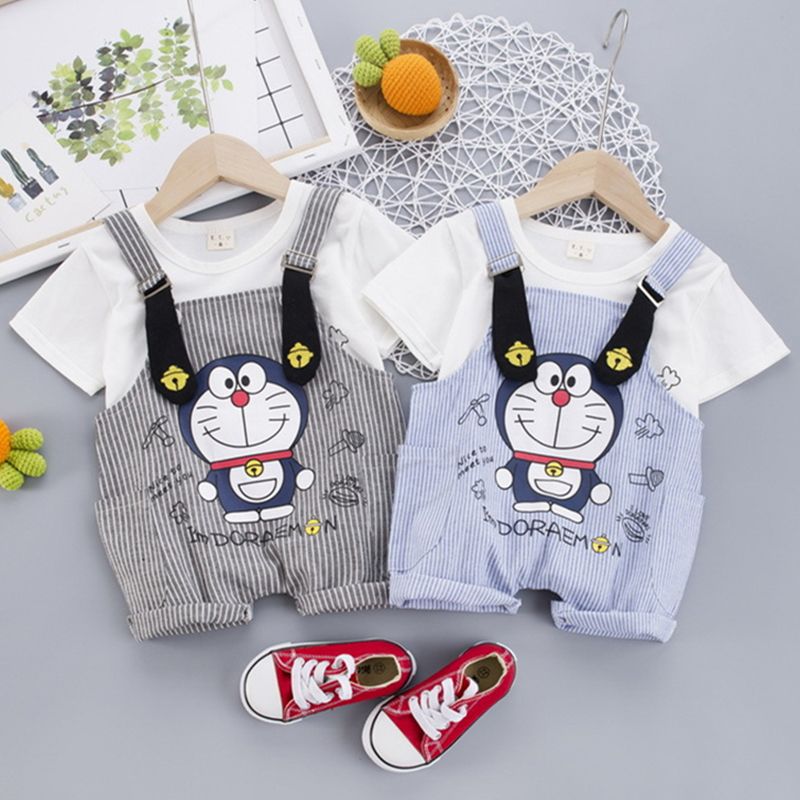 2021 Baby Boys Girls Clothes Set Children Clothing Doraemon T Shirt