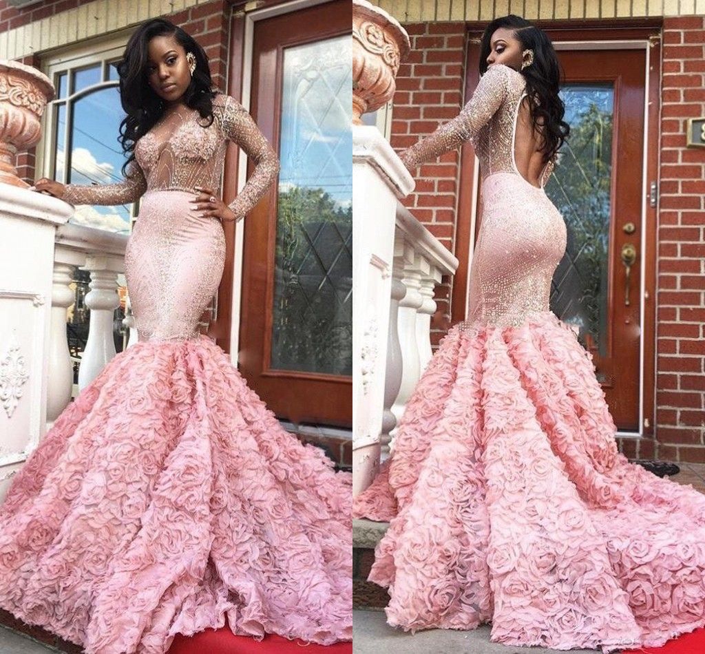 pink long mermaid prom dresses