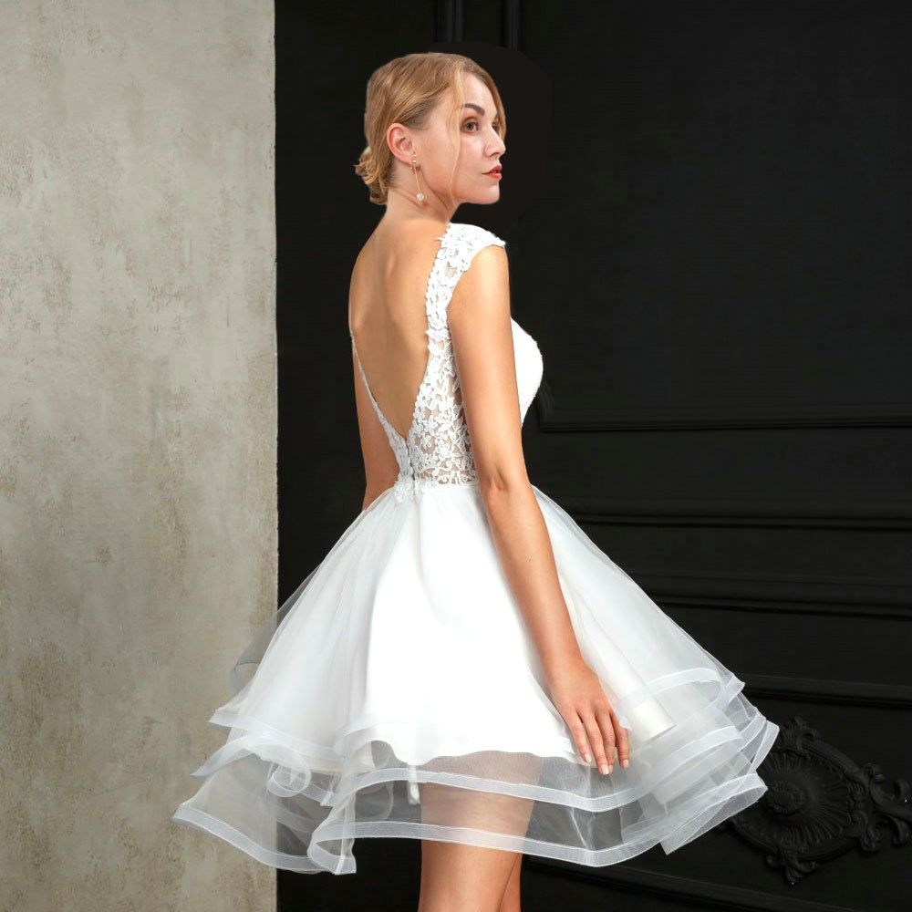 Discount Short Cheap Wedding Reception Dresses Bateau Sheer Neck