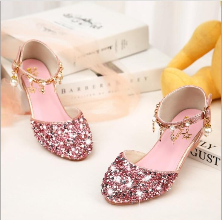 Kids Girls Mary Jane Wedding Party Shoes Glitter Bridesmaids Low