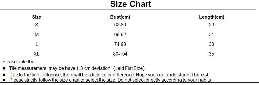 Camisole Size Chart