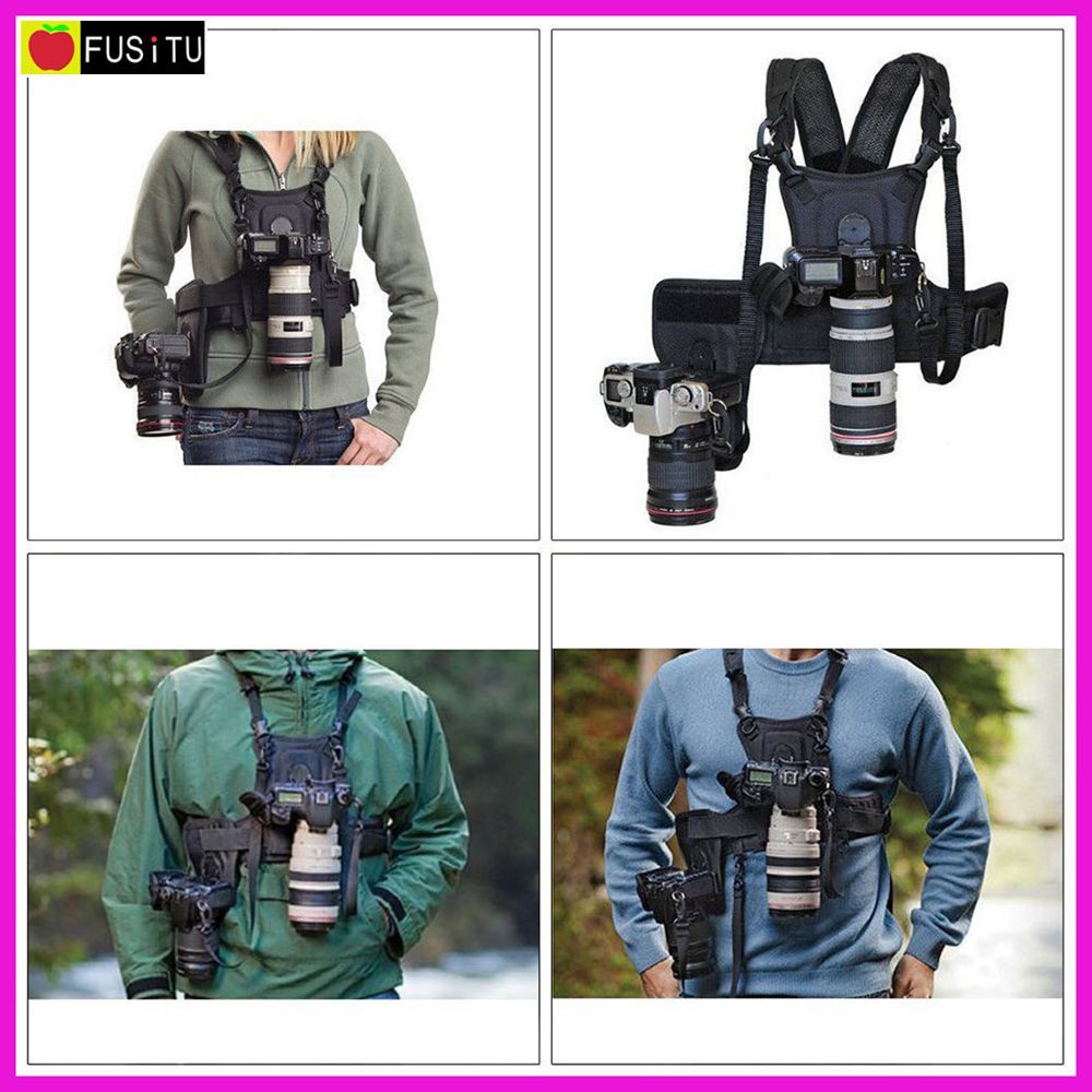 Multi Camera Carrying Chest Harness System Vest With Side Holster For