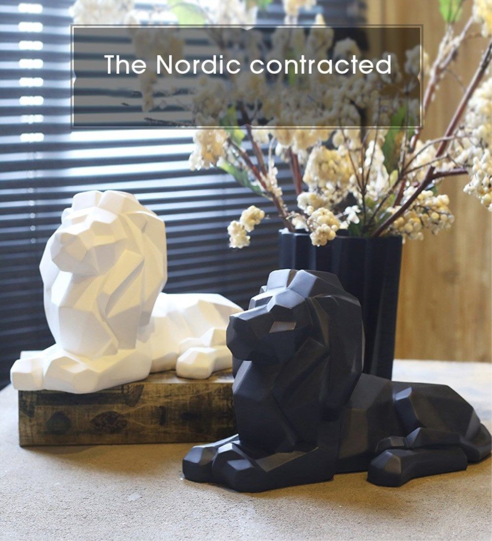2019 Resin Abstract Black White Lion Sculpture Statue Crafts Home