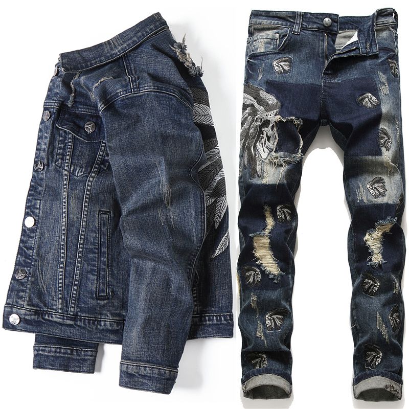 Compra De Hombres De Estilo Europeo Conjuntos Bordados Ñame De Mezclilla De  Mezclilla Azul 2 Piezas Conjunto De Casquillo Y Jeans De Agujero Para Hombre  Barato | Entrega Rápida Y Calidad | Es.Dhgate