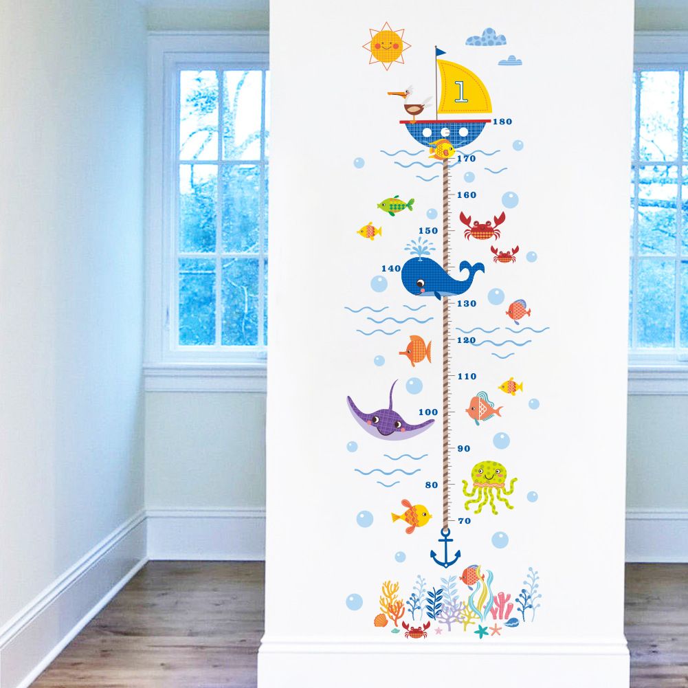 Cartoon Ocean World Shark Height Wall Stickers Growth Charts Wall