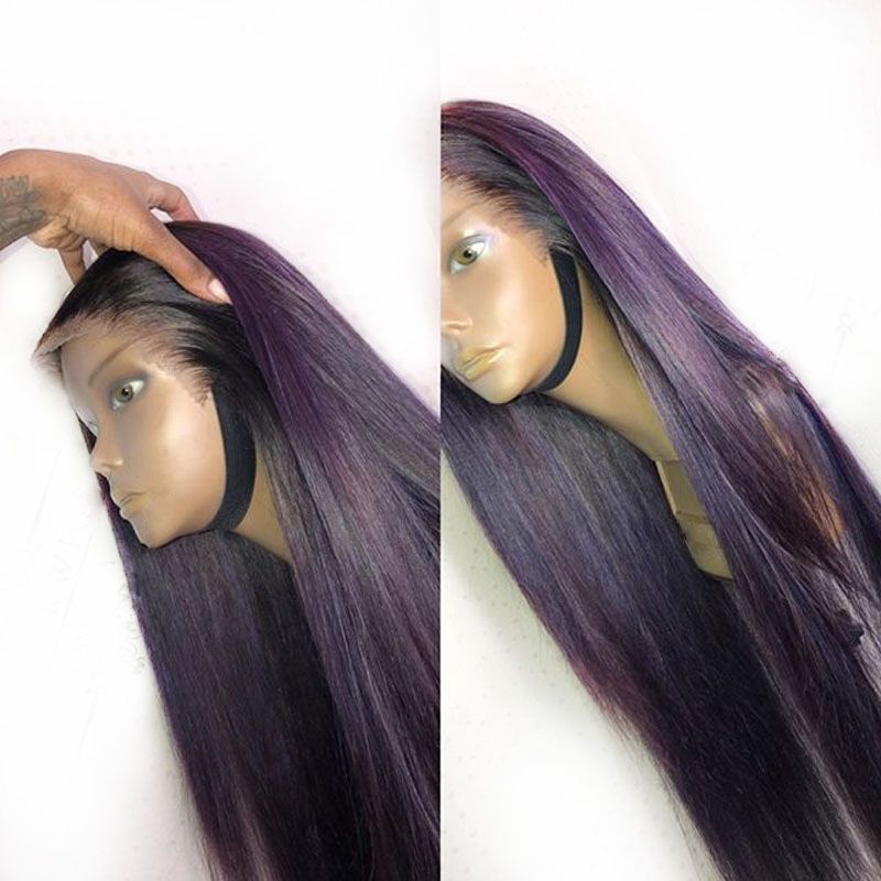 1b Purple Ombre Human Hair Wig 13x6 Deep Middle Part Lace Front