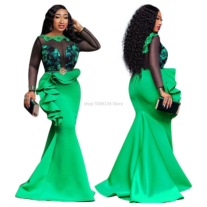 2020 African Plus Size Bodycon Long Party Mermaid Christmas Dress
