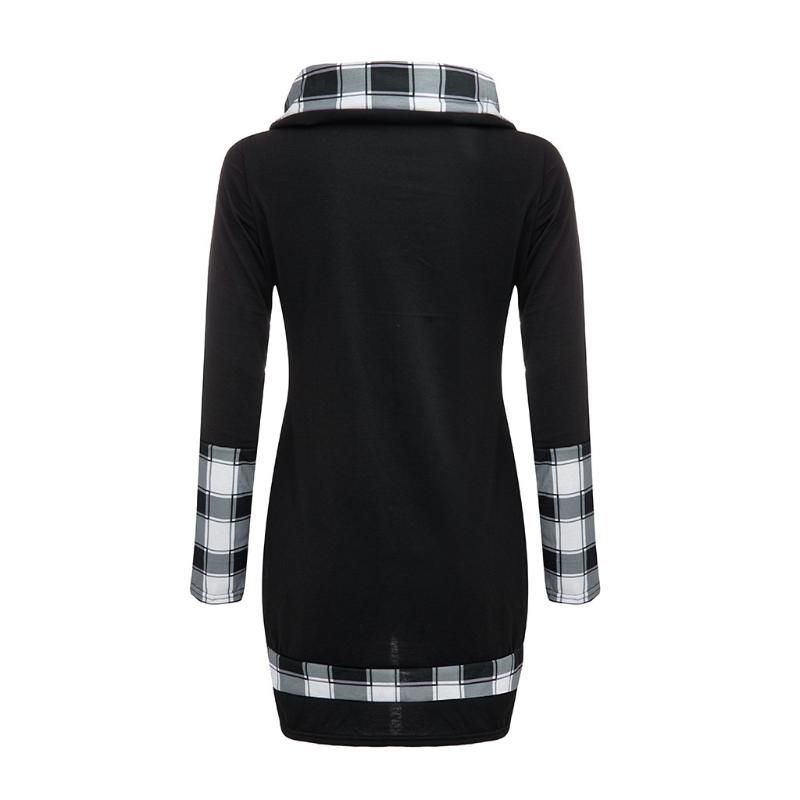 TUDUZ Blouse Womens Long Sleeve Plaid Patchwork Sweatshirt Turtleneck Tartan Tunic Pullover
