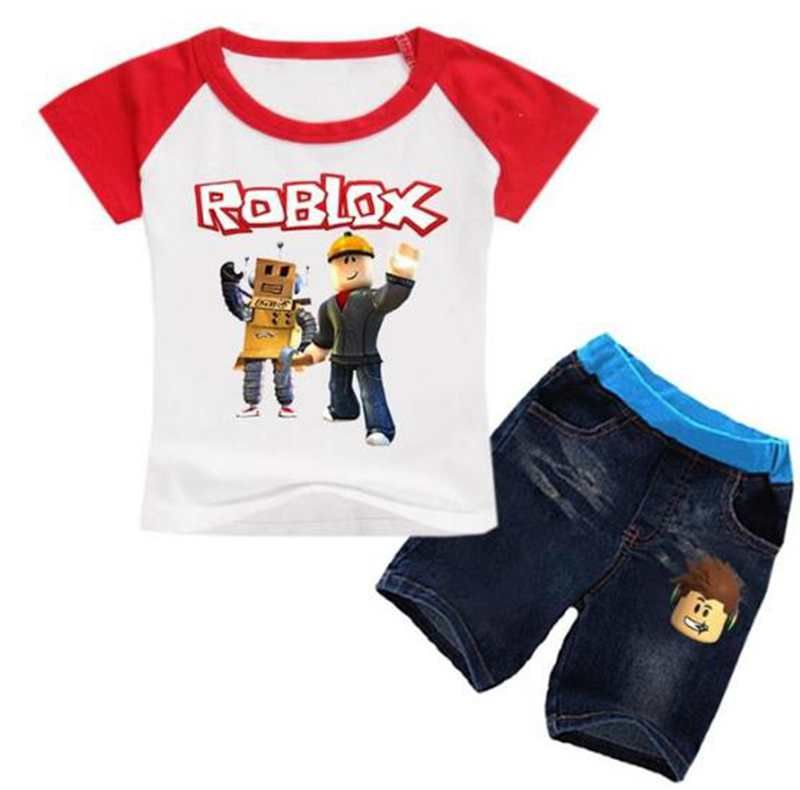 2020 Roblox Game Print T Shirt Tops Denim Shorts Fashion New Teenagers Kids Outfits Girl Clothing Set Jeans Children Clothes From Zlf999 13 67 Dhgate Com - roblox jeans with red shoes