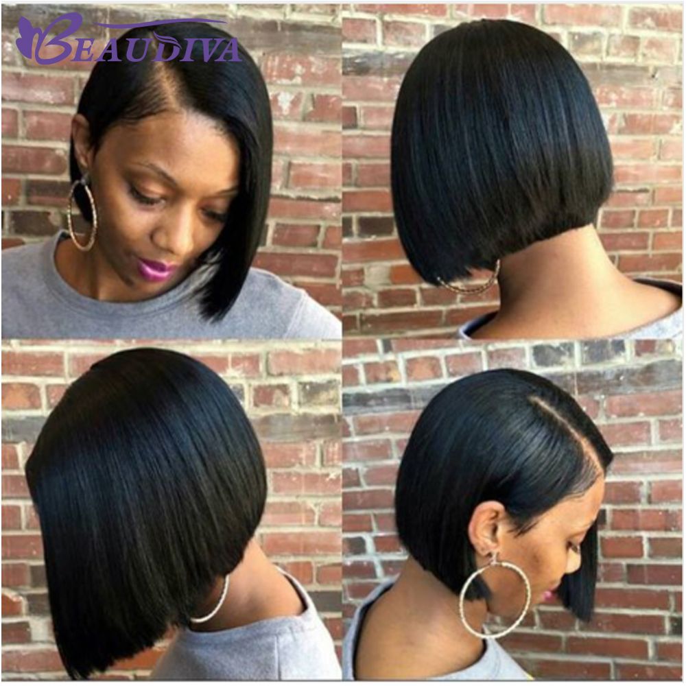 Beaudiva Short Straight Bob Wigs With Baby Hair Middle Part