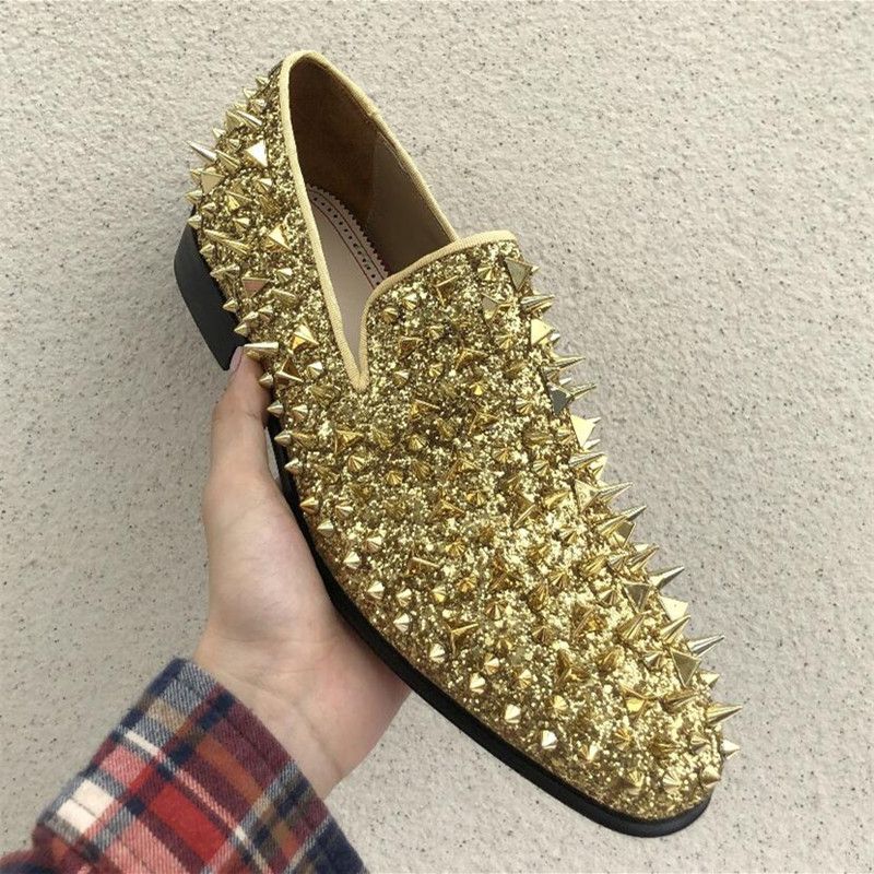 all gold spiked loafers