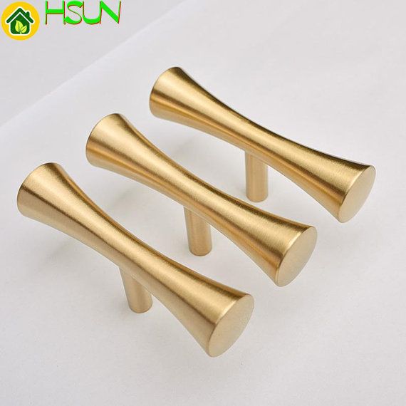2020 Pure Copper Cabinet Handles T Bar Pulls Brushed Gold Brass