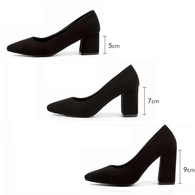 thick heel pointed toe pumps