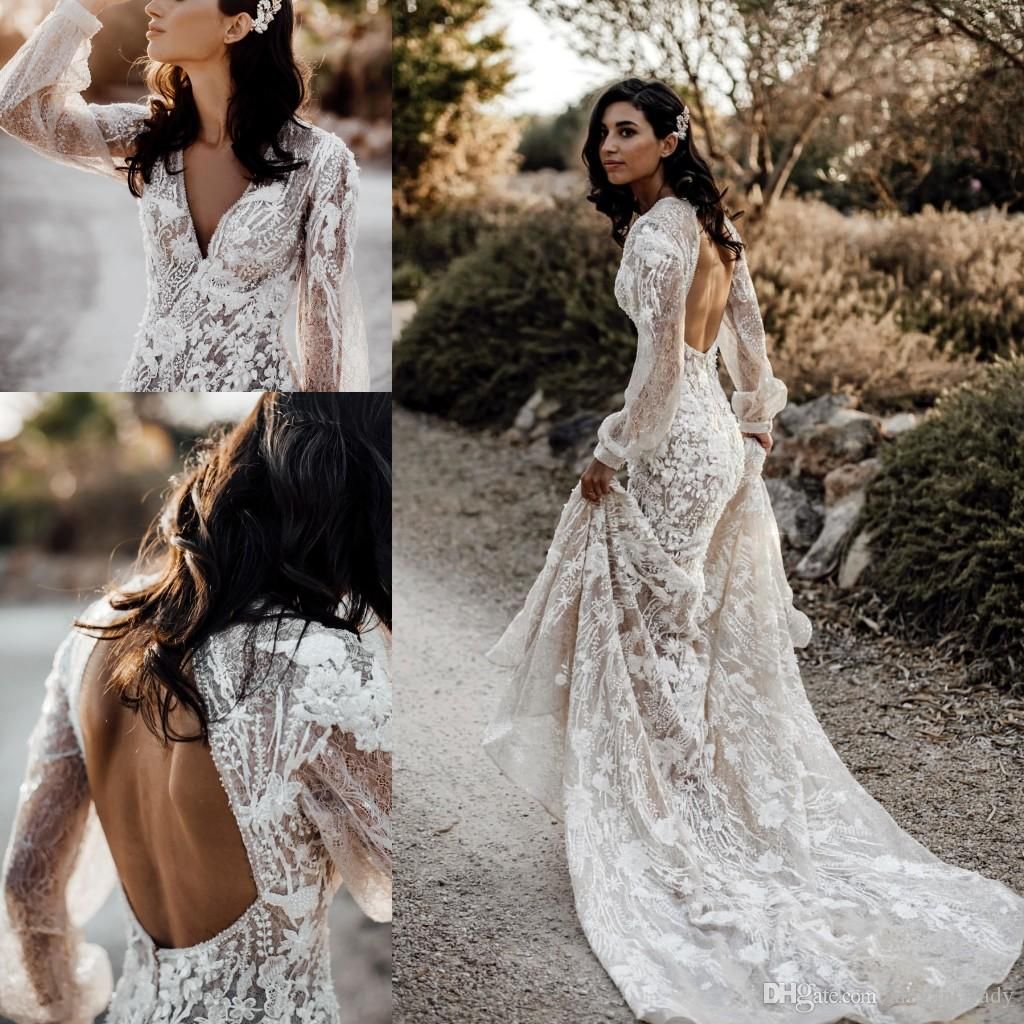 long sleeve lace bohemian wedding dress