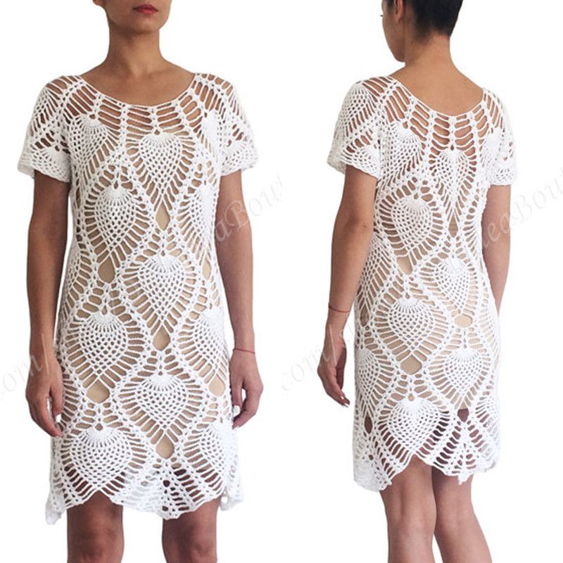 womens white crochet dress