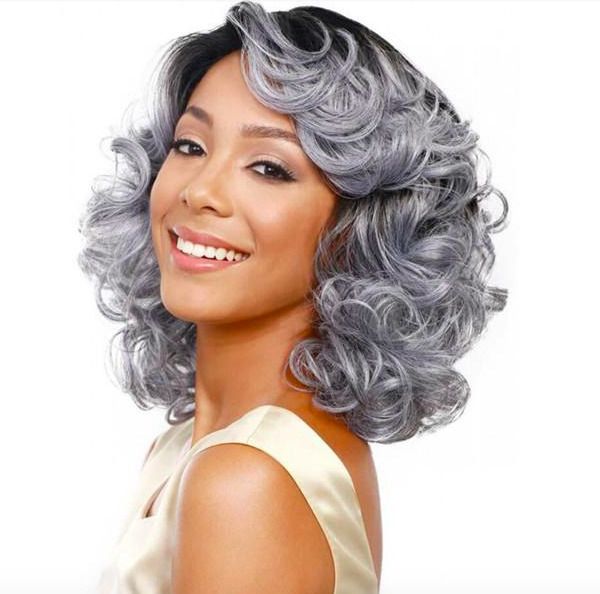 Grandmother Grey Black Wig Curly Short Synthetic Wigs Women Hair
