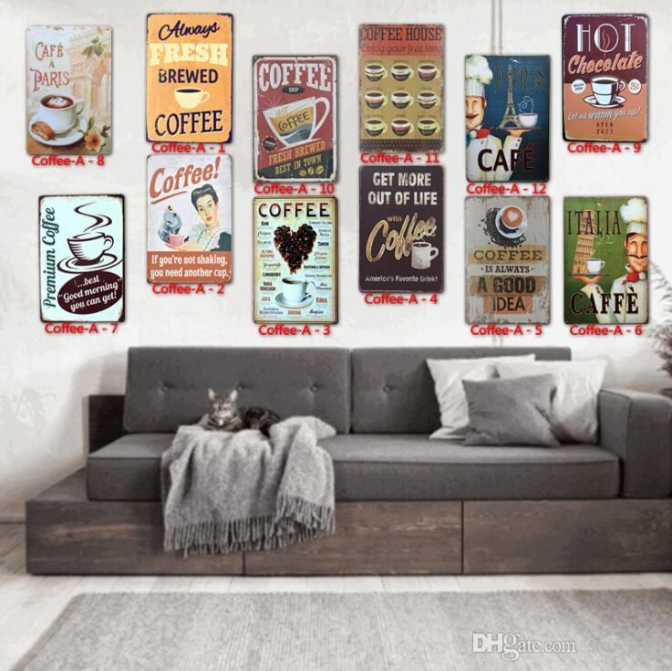 2020 30x20cm Vintage Coffee Metal Tin Signs Wall Art Plate Drink