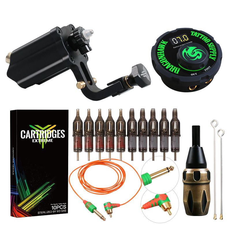 Complete Tattoo Kit Professional Rotary Machine Set Cartridge Needles