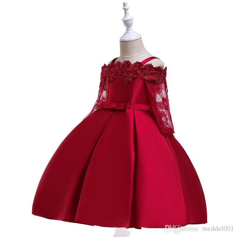 2019 Wine Red Flower Girl Dresses For Wedding Long Sleeves Pageant ...