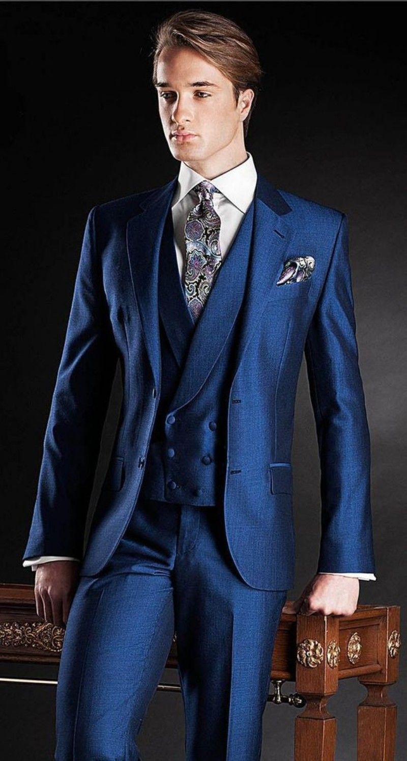 TRAJE DOS PIEZAS DE HOMBRE PARA CEREMONIA EN AZUL MARINO PUNTEADO - La  Corona Moda