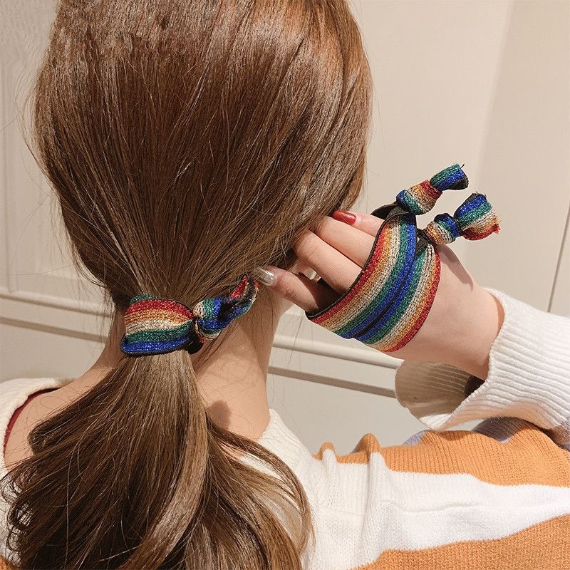 2020 Cute Rainbow Plaid Hair Rubber Bands For Girl Womens Bracelet Hair Rope Stretchy Extensions Rings Pink Black Blue Color From Linry198900 0 31 Dhgate Com