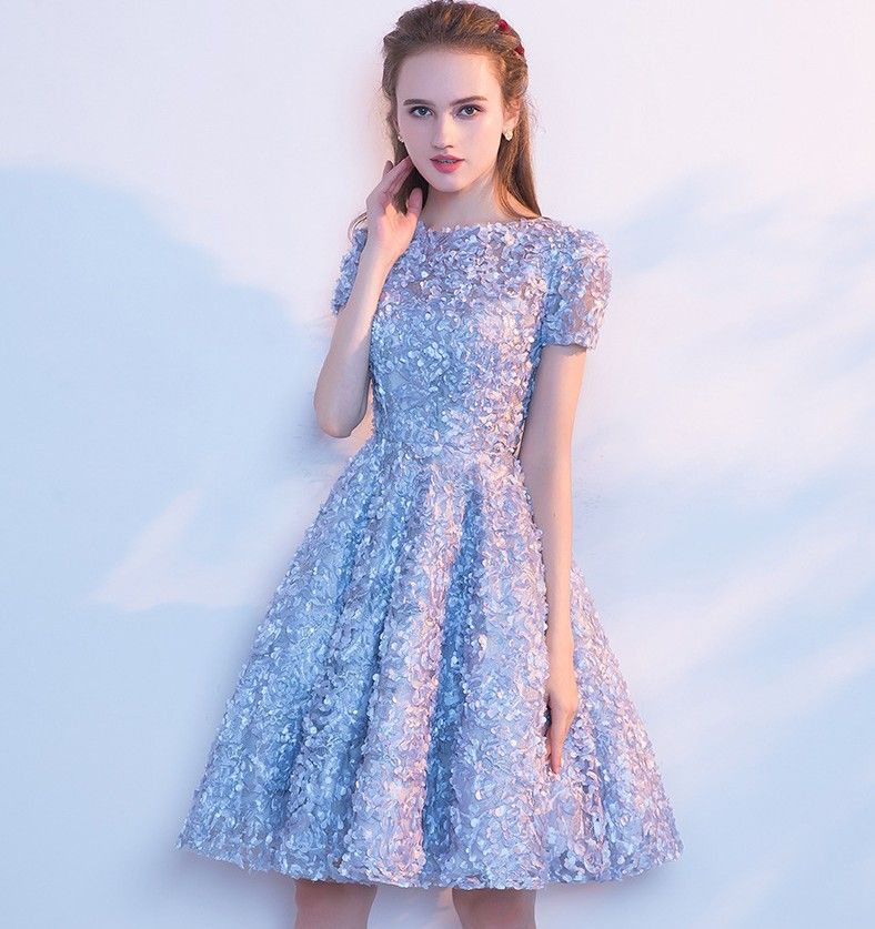 Compra Elegante Cielo Azul Encaje Cóctel Corto Vestido Verano Vestido De  Fiesta Primera Comunión Vestido De Fiesta De Manga Corta Casual Vestido  Casual Barato | Entrega Rápida Y Calidad | Es.Dhgate