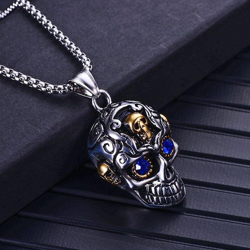 1 Pc Skull Motorcycle Punk Titanium Steel Casting Necklace Pendant In CA 