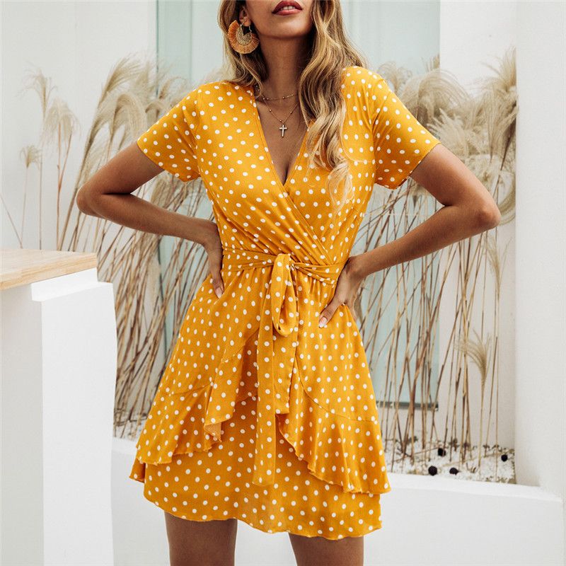 yellow black polka dot dress