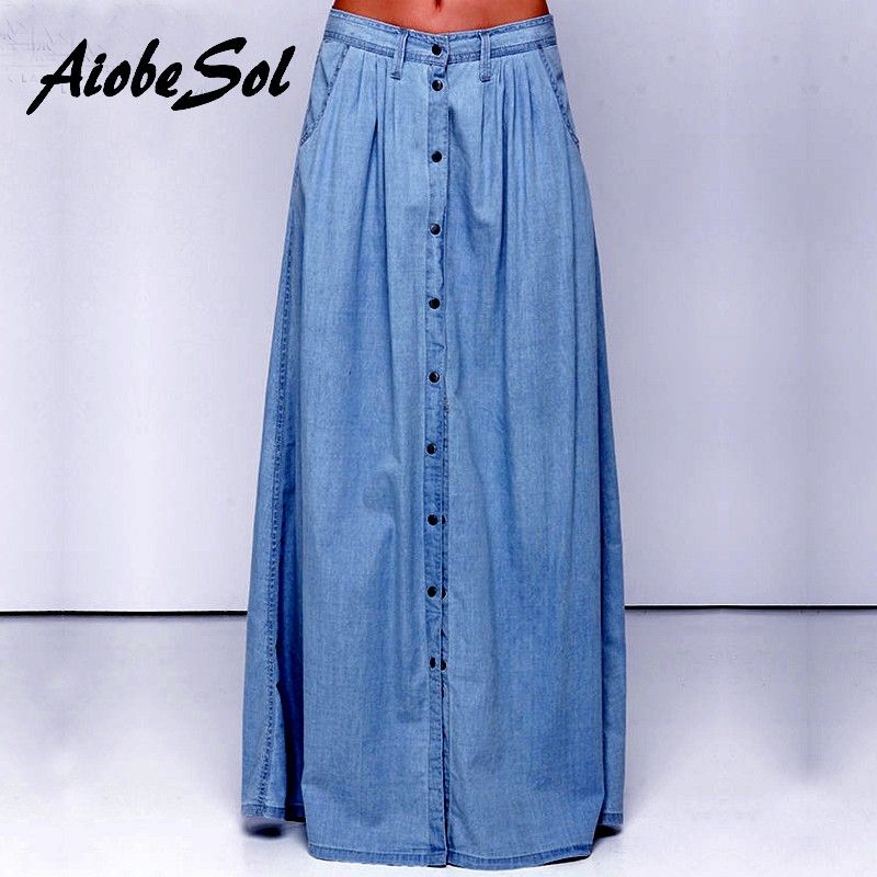 ladies long denim skirt