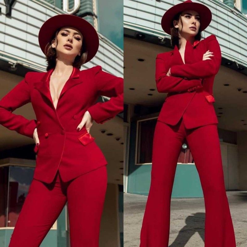 2019 Latest Red Mother Of The Bride Pant Suits Two Pieces