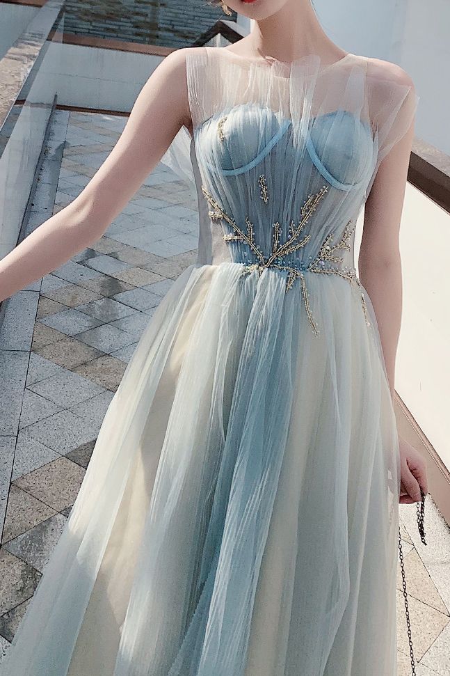 El diseño único ver a través escote Cuentas de tul vestido de gala formal largo del El diseño único ver a través escote Cuentas de tul vestido de gala formal largo del