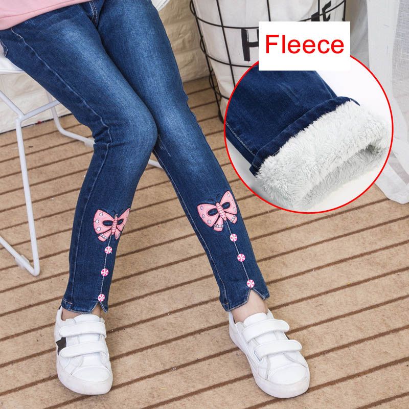 Fleece Jeans para niñas Invierno algodón grueso cálido vaquero leggings elásticos pantalones de mezclilla niña 12 años