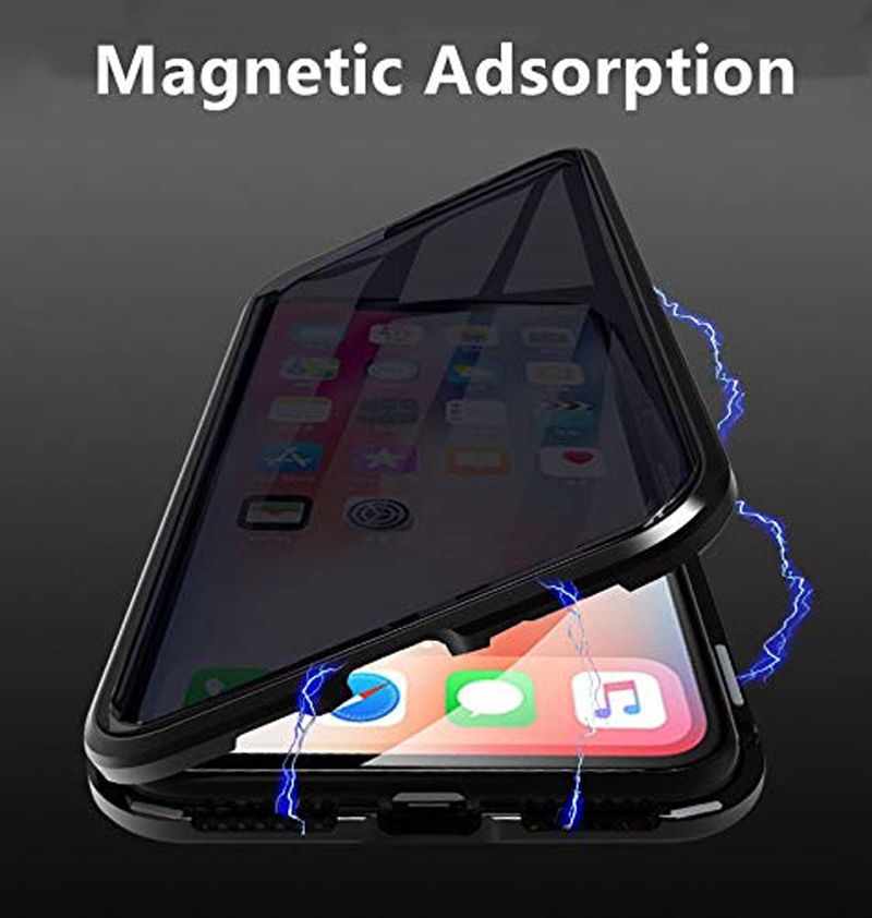 Magnet Absorption Metal Bumper Frame Clear Double Sided Tempered Glass Thin Anti-Spy 360 Full Protective Phone Case for iPhone X//XS 5.8 Black Privacy Magnetic Case for iPhone X//XS