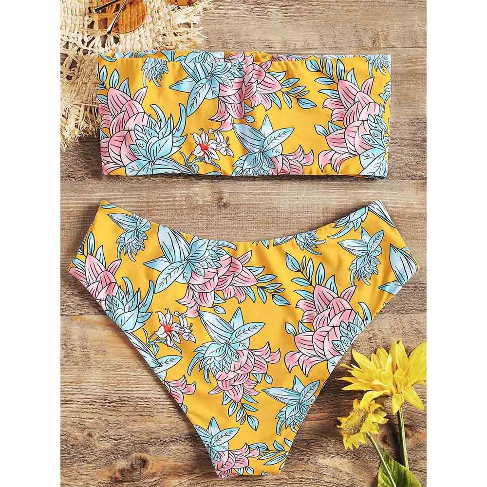 yellow floral bandeau bikini