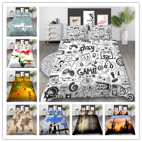 3d Digital Printing Bedding Set Geometrical And Street And Natural